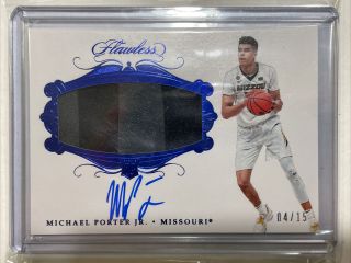 2018 Flawless Collegiate Michael Porter Jr Rc Nameplate Logo Patch Auto 04/15