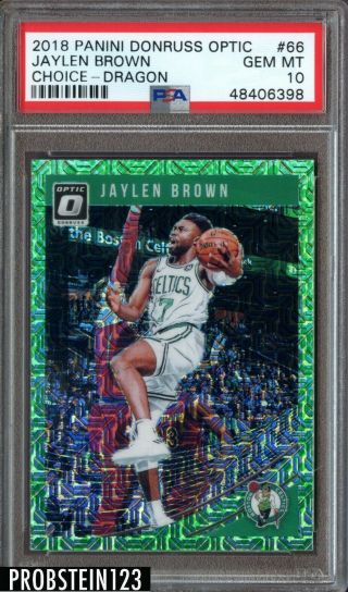 2018 - 19 Optic Choice Basketball Jaylen Brown Celtics 66 Green Dragon Psa 10