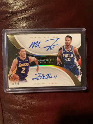 2017 - 18 Immaculate Markelle Fultz Lonzo Ball On Card Dual Autograph Rc 