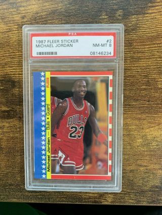 1987 - 1988 Fleer Stickers Michael Jordan 2 Basketball Card Psa 8 Nm - Mt