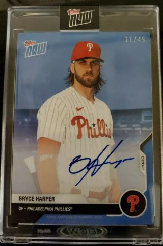 2020 Phillies Topps Now Road To Opening Day On Card Auto Bryce Harper 27/49