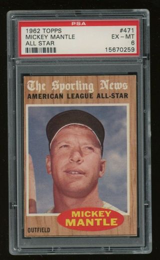 1962 Mickey Mantle Psa 6 Topps All - Star 471 Hall Of Fame Ny Yankees