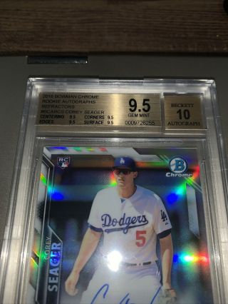 2016 Bowman Chrome Corey Seager Rookie RC Auto Refractor /499 BGS 9.  5/10 Dodgers 3