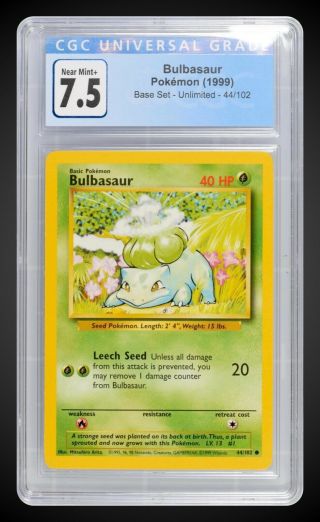 Pokemon 1999 Base Unlimited Bulbasaur 44/102 Cgc 7.  5 Near,  (psa Bgs 8?)