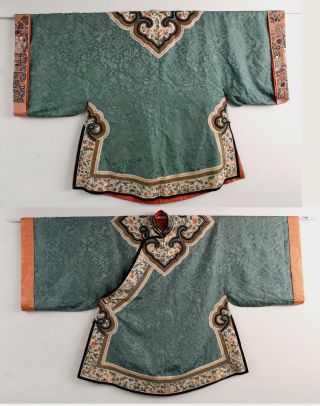 Antique 19thc Chinese Qing Period,  Silk Hand Embroidered Surcoat Jacket Robe,  Nr