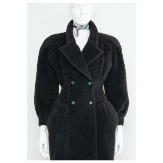 Rare Vintage 1990s Black Alpaca Wool Thierry Mugler Wiggle Power Coat