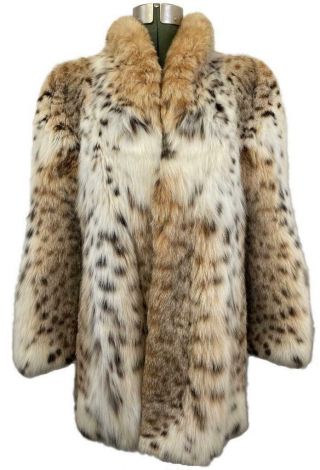 Vintage Wm.  Harris Natural Lynx Bobcat Ladies 35 " Fur Stroller Coat Jacket Small