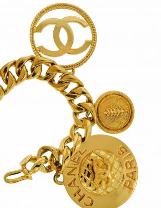 Chanel Vintage Iconic Gold CC Logo Coco Chanel Multi - Charm Chain Statement Belt 6
