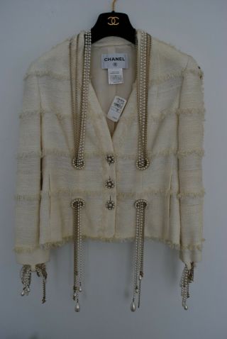Chanel Vintage Faux Pearl And Chain Jacket