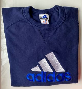 Vintage Adidas - Bc Logo Line Eqt,  Sweat Shirt,  Big Logo,  Size: 7,  L,  Blau