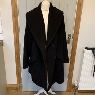 Vintage Retro German Wool Cashmere Blend Black Classic Oversized Collar Coat 18