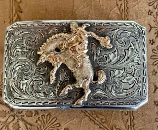 Bohlin Trophy Buckle Silver With Bronc Rider In Gold - Excellent/new Never Worn