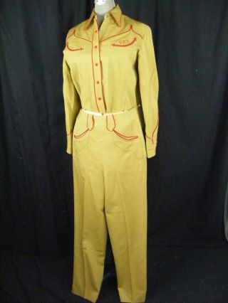 Rare Nathan Turk Vtg Early 40s Women Mustard Red Western Shirt & Pant Set - Xs - S