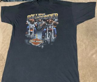 Vintage 3d Emblem Harley Davidson T Shirt Hog Hawg Rolling Thunder 88