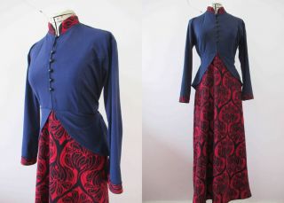 Vintage 70s Navy Blue Red Peplum Maxi Dress Small Buy 3,  Items For Post
