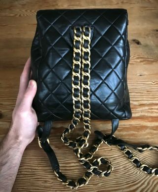 CHANEL Quilted Black Lambskin CC Gold Tone Hardware Heavy Chain Vintage Backpack 4
