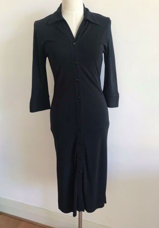 Vintage Black Button Up Midi Dress Long Sleeve