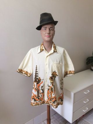 Vintage Men’s 70s Shirt Top,  Batik Shirt,  Retro Shirt Mid Century
