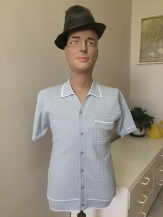 Vintage Men’s 60s 70s Knit Shirt Styled In Italy,  Retro Mid Century