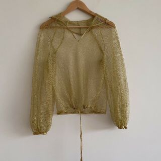 Vintage 80s 90s Gold Mesh Bomber Top Sweater Sheer Retro Collar Metallic
