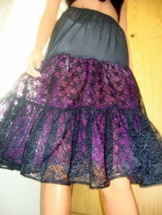 Vtg Black Nylon & Deep Lace & Purple Net Underlayer Rockabilly Petticoat Slip