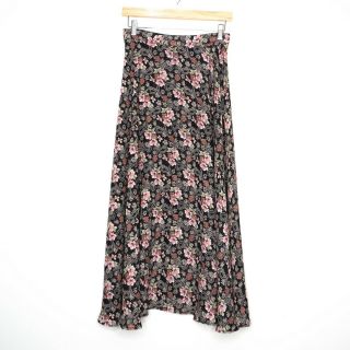 Vintage Womens David House Black And Pink Floral Maxi Skirt Size 12 Made In Aus