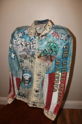 Vintage Tony Alamo Denim Jacket - Usa - Size L - Red,  White And Blue