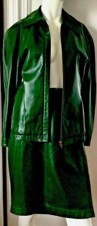 Alaia Paris Dark Green Vintage Leather Suit Size 40