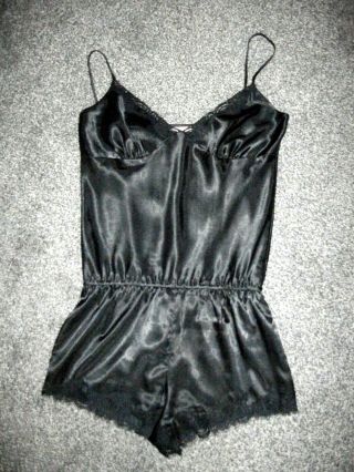 Gorgeous Black Satin Teddy Slip Body Nightwear Size 12 Sorbet