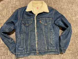 Vintage 70’s Levis Men Sherpa Lined Denim Trucker Jacket Coat Usa Sz 42