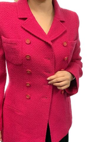 Authentic Chanel Vintage 95a Coco Mark Button Tweed Jacket 36 Pink Rank Ab