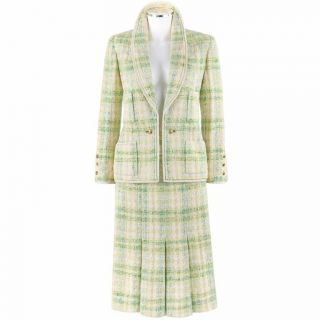 Chanel Boutique S/s 1984 2 Pc Classic Tweed Blazer Jacket Skirt Suit Set 40 / 46