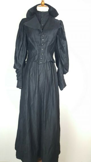 Antique Victorian Gothic Midnight Black 2 Pc Ball Gown/mourning Gown 1881? Dress