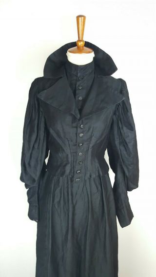 Antique Victorian Gothic Midnight Black 2 Pc Ball gown/Mourning Gown 1881? DRESS 2