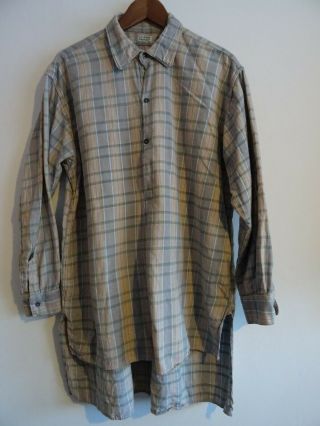 Vtg French Le Bon Picard 50s Checked Cotton Smock Overhead Worker Chore Shirt