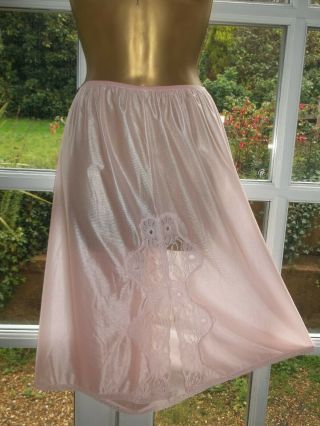 Vintage 1980s Glossy Sheer Pink Nylon Lacy Half Slip Petticoat Uk18 - 20 (x/l)
