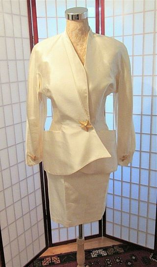 Thierry Mugler Paris Vintage 80s Ivory Silk Starfish Siren Suit Sz 40