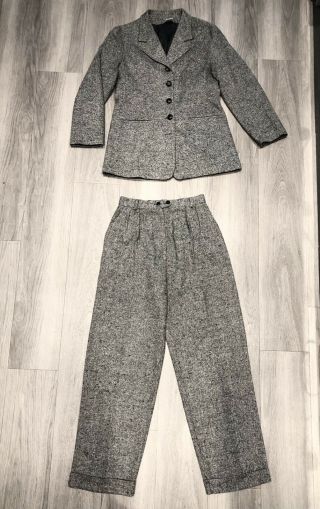 Vintage Vtg 90s 80s Tweed Balloon Trouser Suit Jacket Blazer Kit Clothing Sz 12