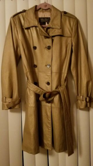 Vintage Terry Lewis Classic Luxuries Gold Metallic Leather Trench Coat Sz Small