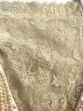 1913 EXQUISITE EXTRAVAGANT PEARL ENCRUSTED SATIN WEDDING GOWN NY LABEL 5