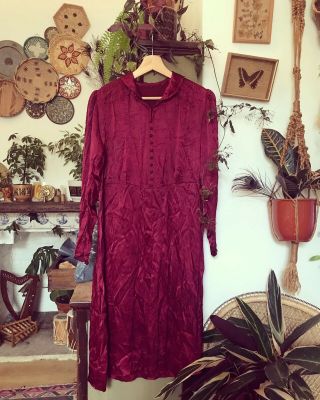 Vintage Antique 1930s Deep Red Silk Midi Dress In Need Of Tlc 12 - 14 Gatsby Wwii