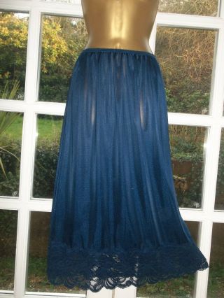 Vtg 80s Soft Slinky Glossy Stunning Deep Lacy Long Half Slip Petticoat Uk16 - 18