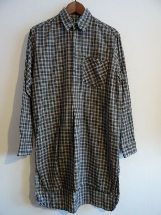 Vtg French 60s Checked Cotton Smock Overhead Worker Chore Shirt