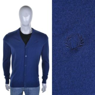 Pred Perry Vintage Merino Wool Cardigan M Mod Jumper Sweater Blue