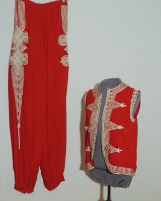 Vintage Red W Elaborate Trim Middle Eastern Harem Pants / Vest Sm