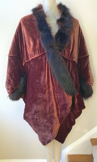 Antique 1900s Callot Soeurs Silk Velvet Coat Fur Trim French Couture Ww18