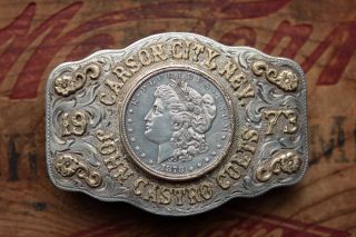 Vtg Diablo Sterling Silver 10k Gold Morgan Dollar 1878 Western Belt Buckle
