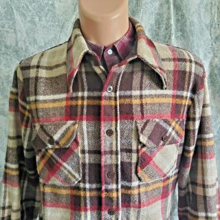 Vtg 60s 70s Cpo Montgomery Ward Plaid Wool Linen Shirt Jacket Men Usa Rockabil