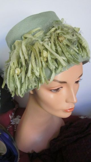 50,  S Ladies Hat In Moss Green With Leaves Trim