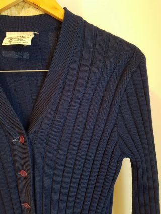 Vintage Navy Blue Pure Wool Button Front Cardigan
